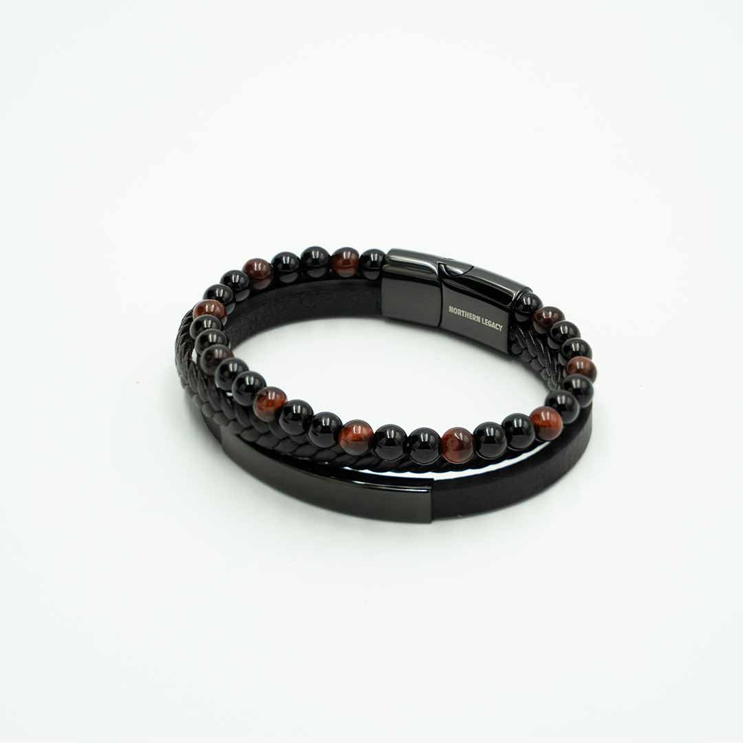Slate Leather and Bead Bracelet for Men
