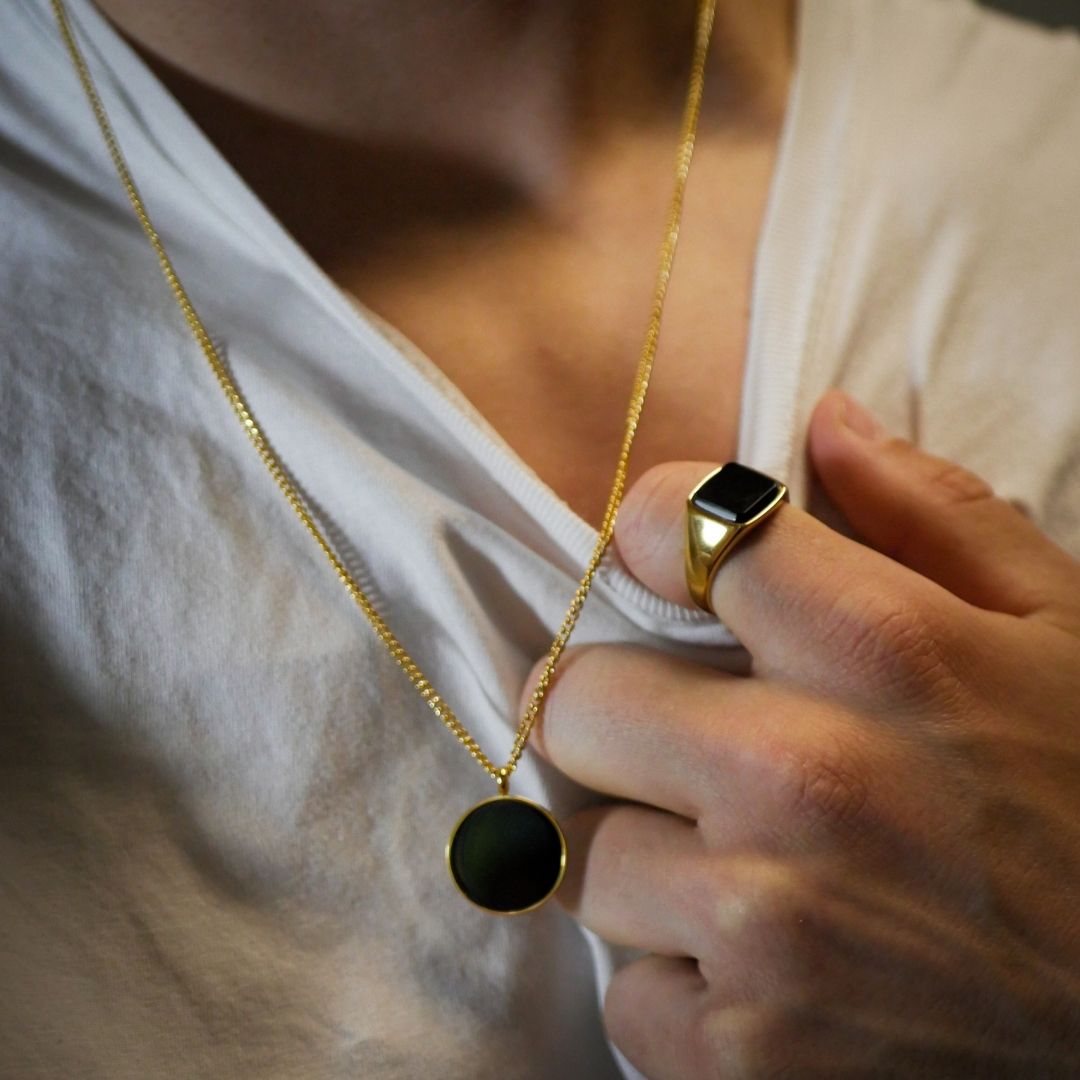 Black Onyx jewelry bundle - Gold-toned