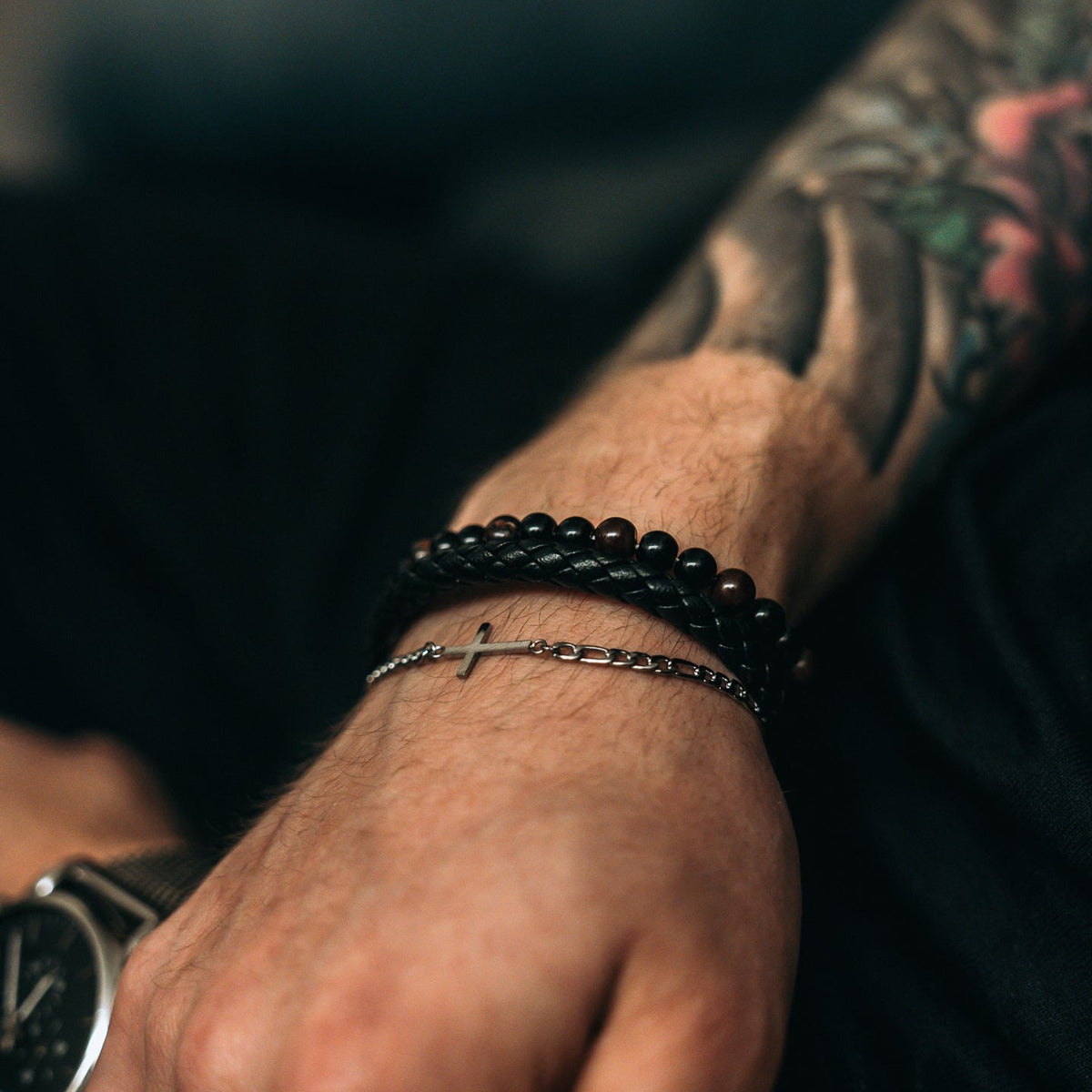 ASH LEATHER & BEAD BRACELET