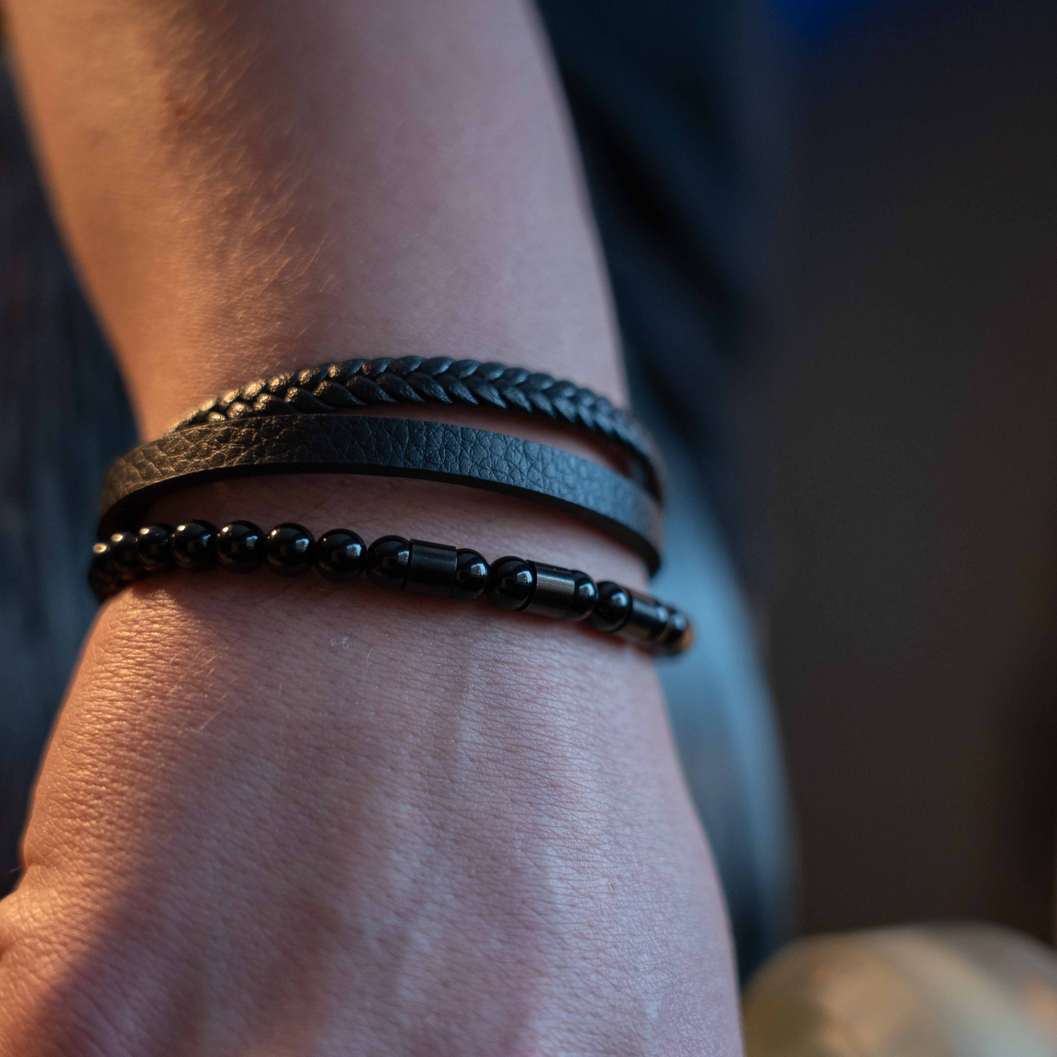 Iron Leather and Beads Bracelet