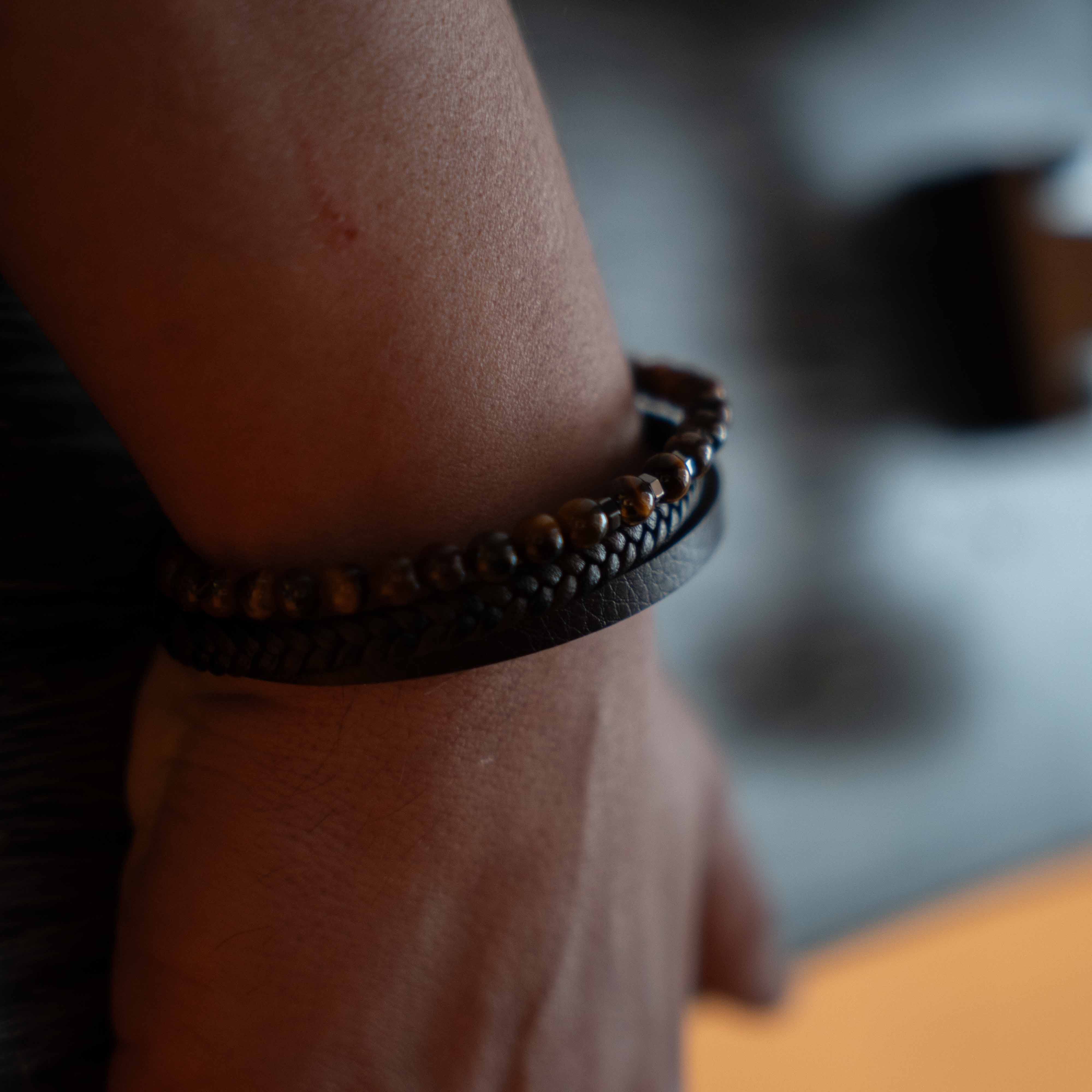 EMBER LEATHER AND BEAD BRACELET