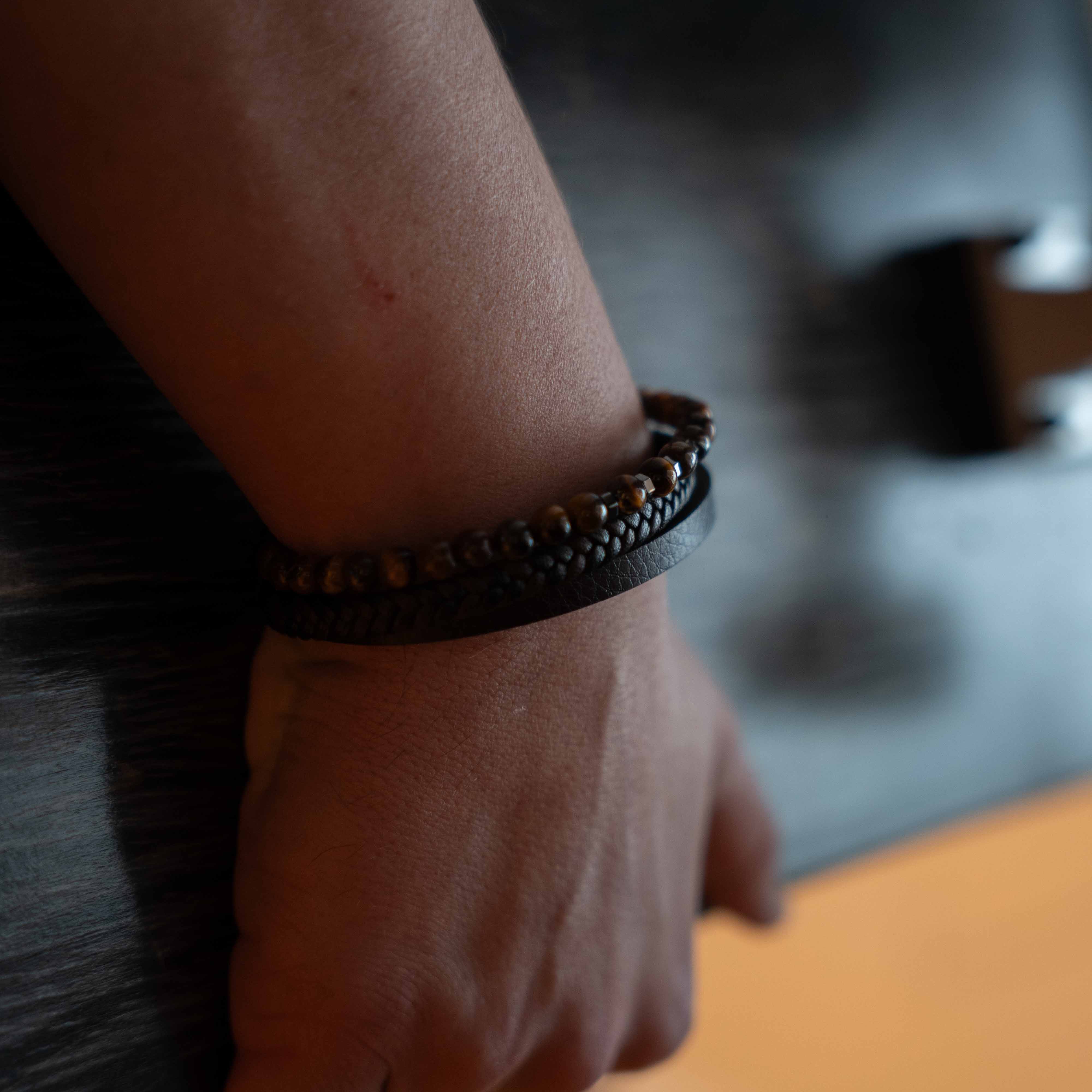 EMBER LEATHER AND BEAD BRACELET