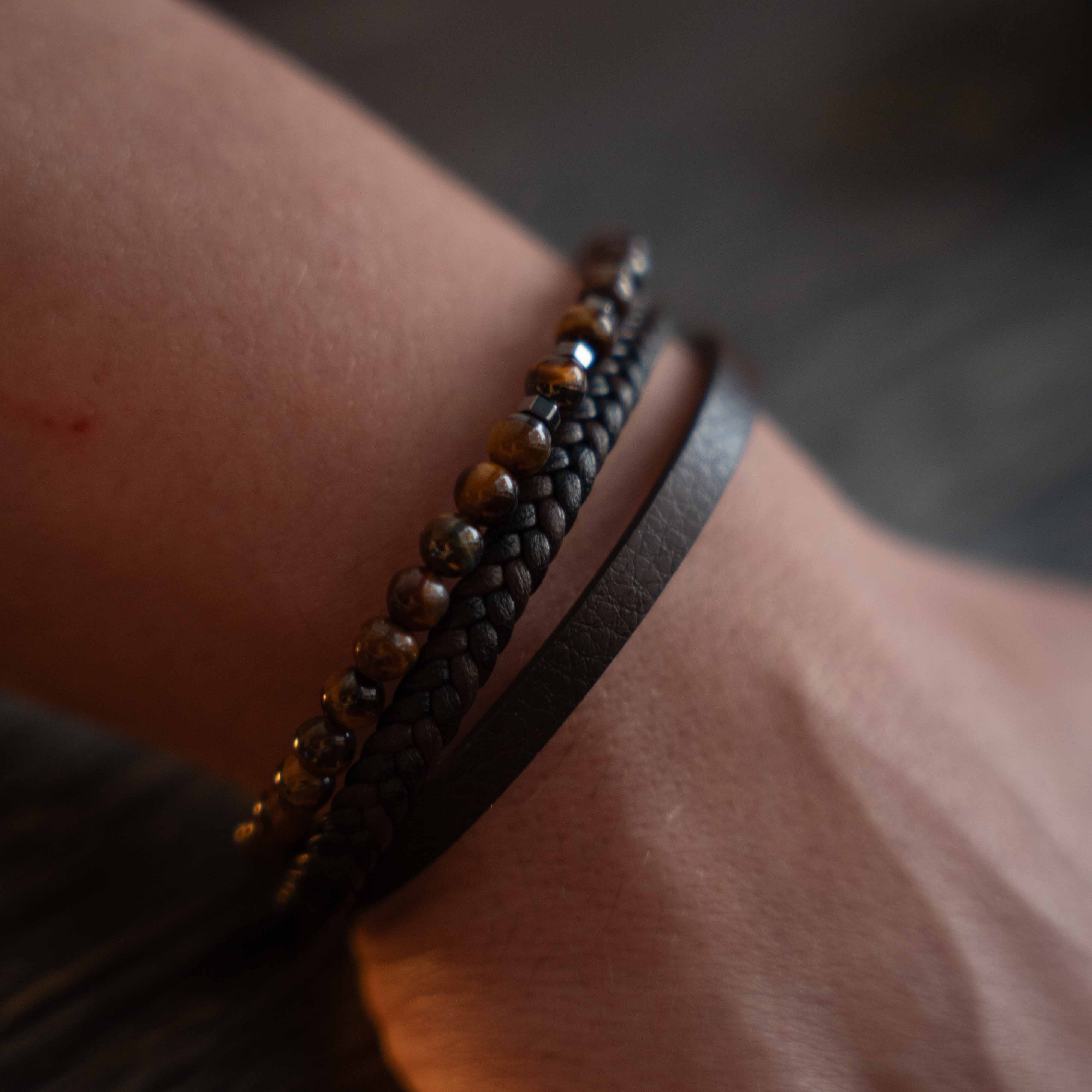 EMBER LEATHER AND BEAD BRACELET