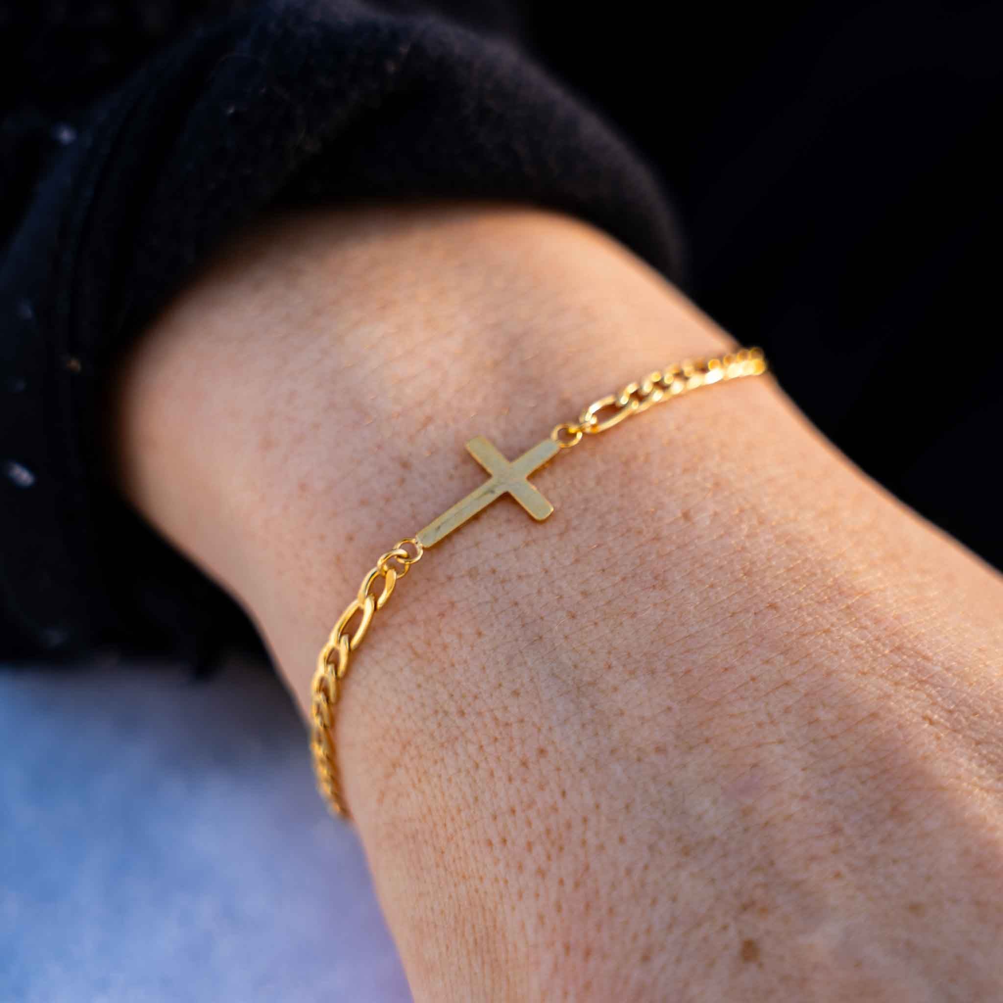 Antique Cross Bracelet - Gold Tone