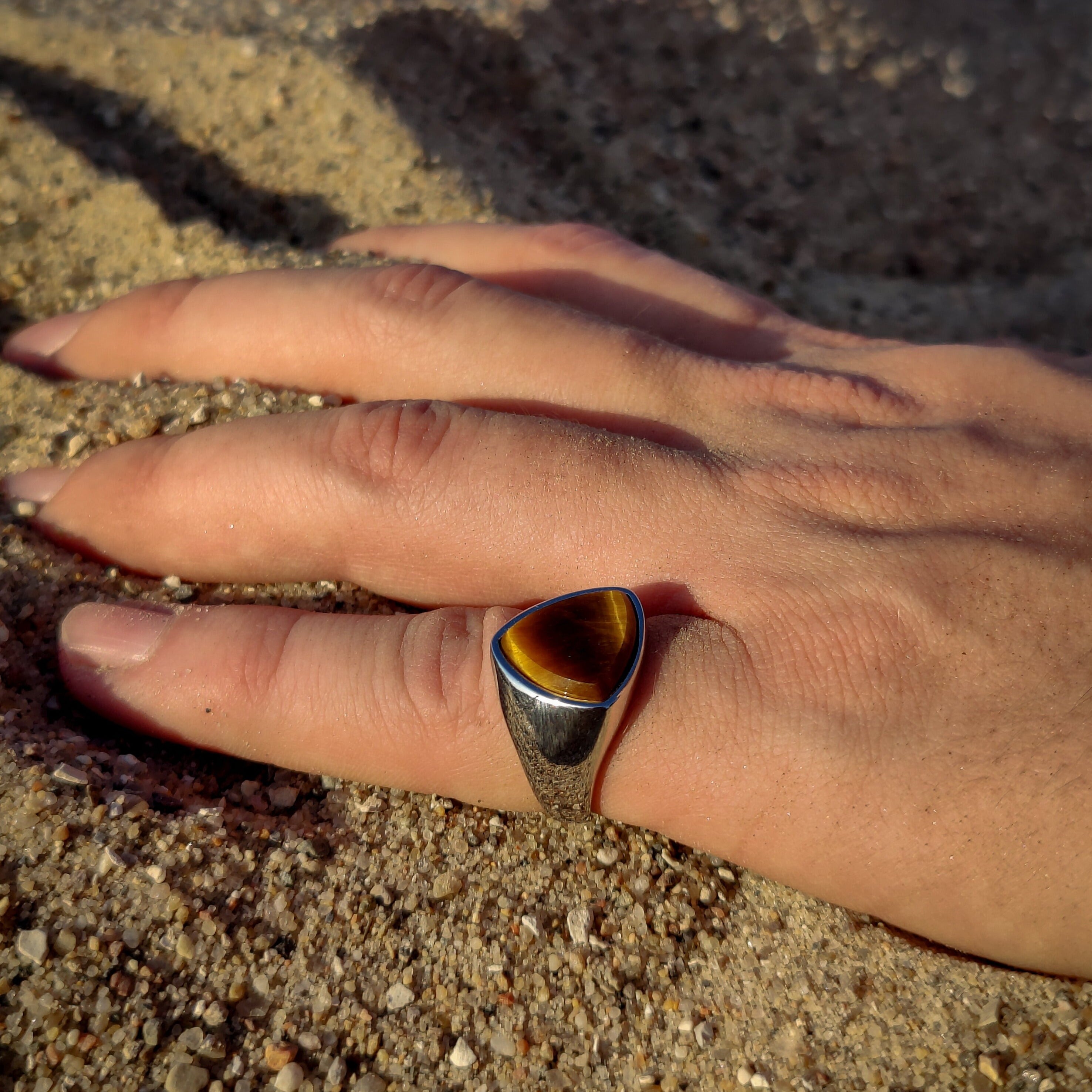 Tigereye Polygon Signature - Silver-toned ring