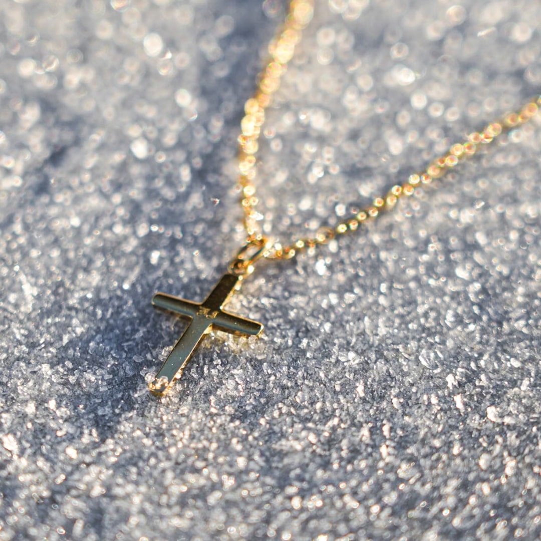Small Cross Necklace - Gold-toned