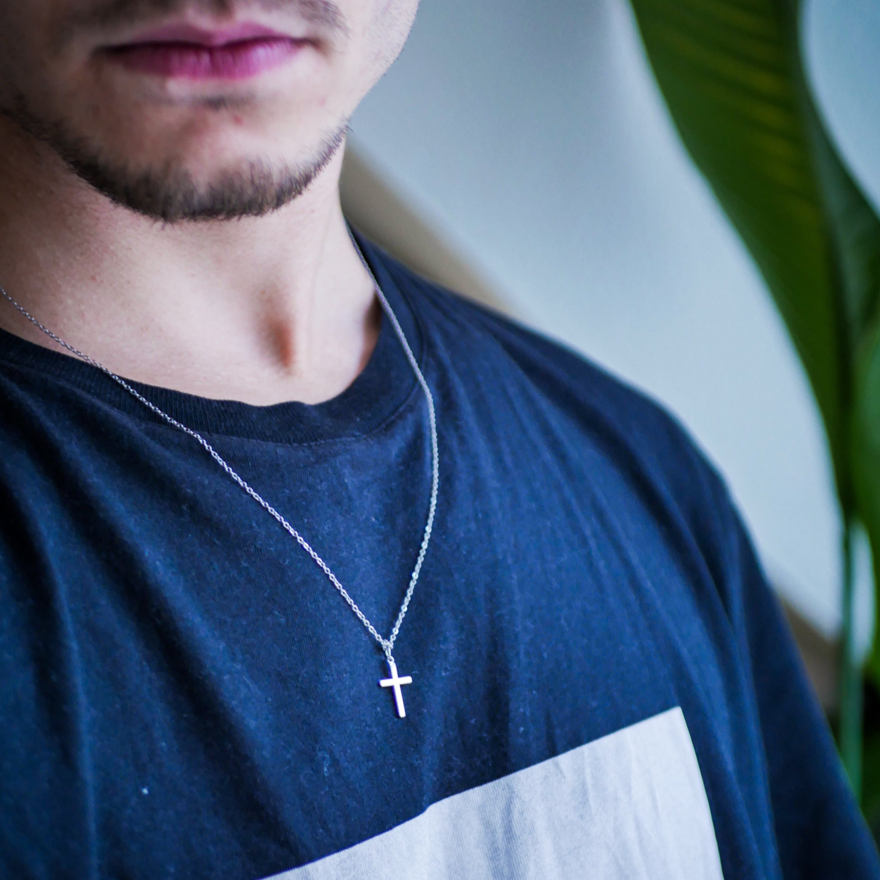 Small Cross Necklace - Silver Tone