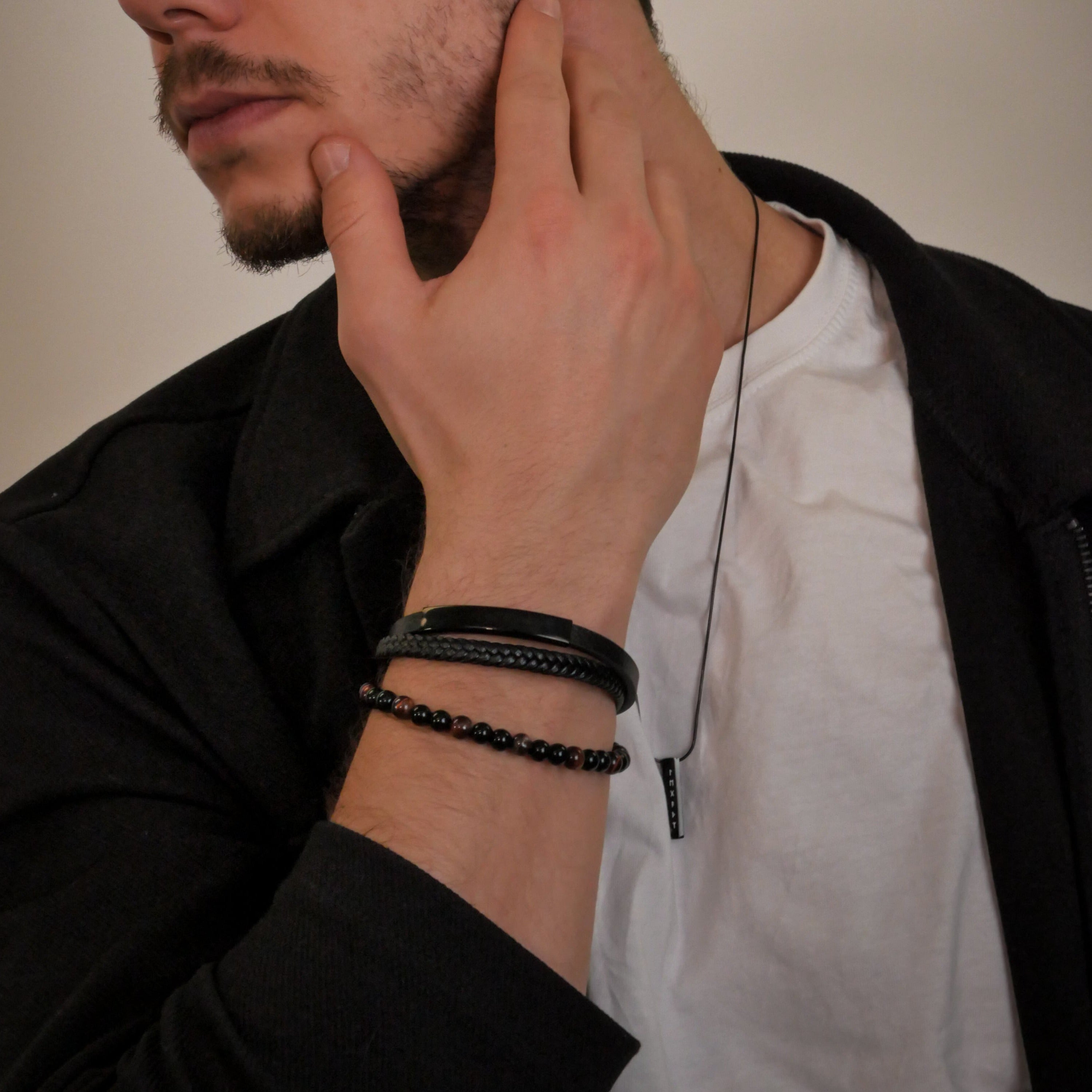 Jorgmundr Leather and Pearl Bracelet