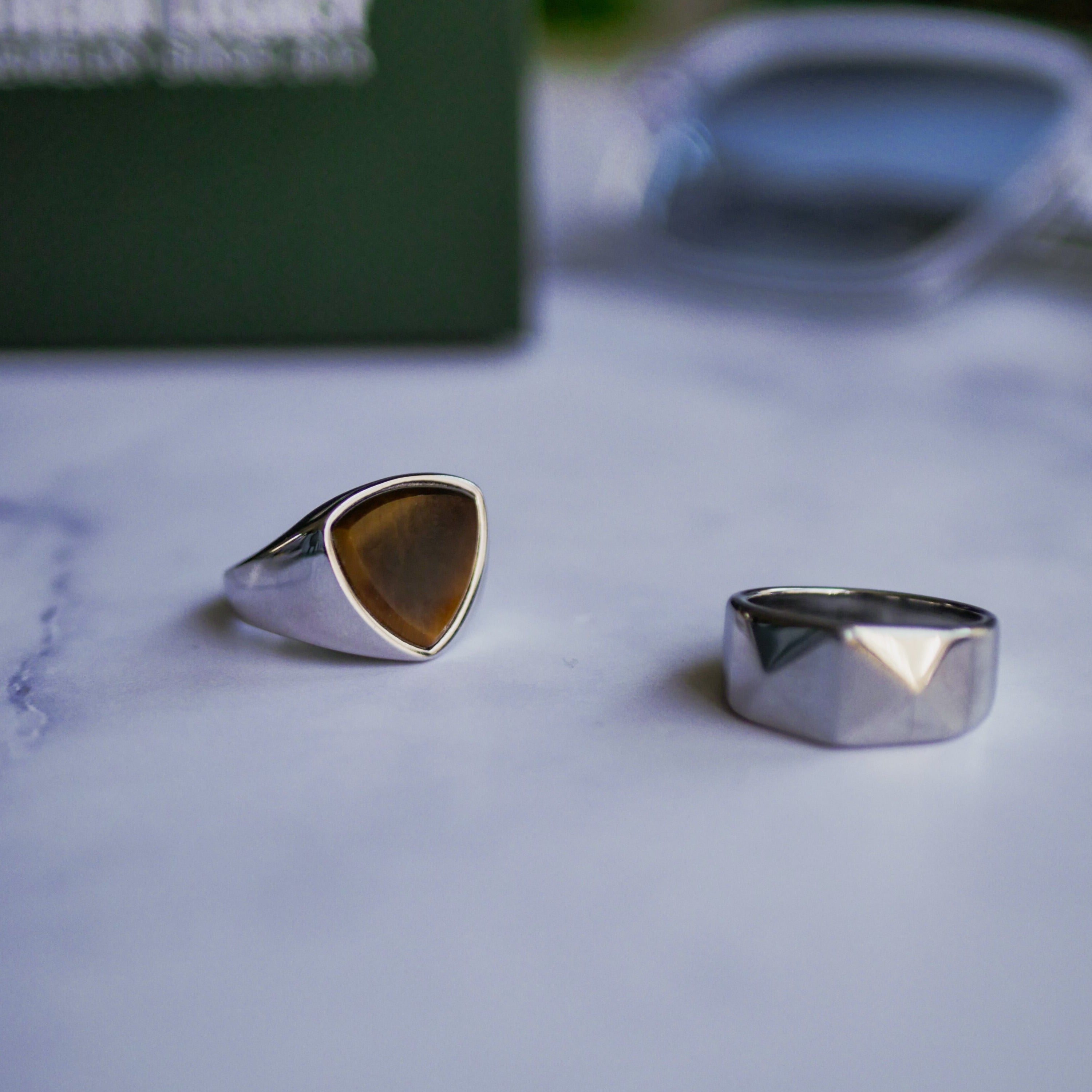 Tigereye Polygon Signature - Silver-toned ring
