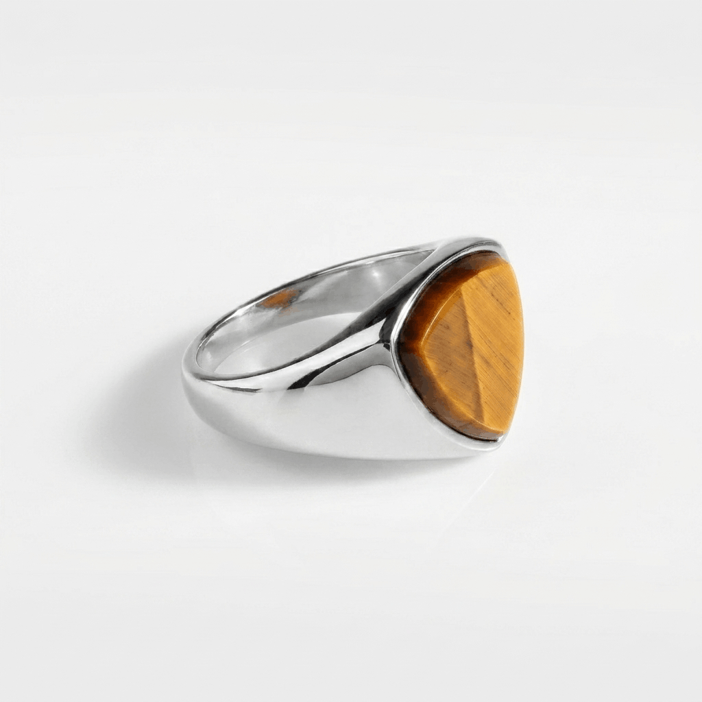 TIGEREYE POLYGON SIGNATURE RING (SILVER)
