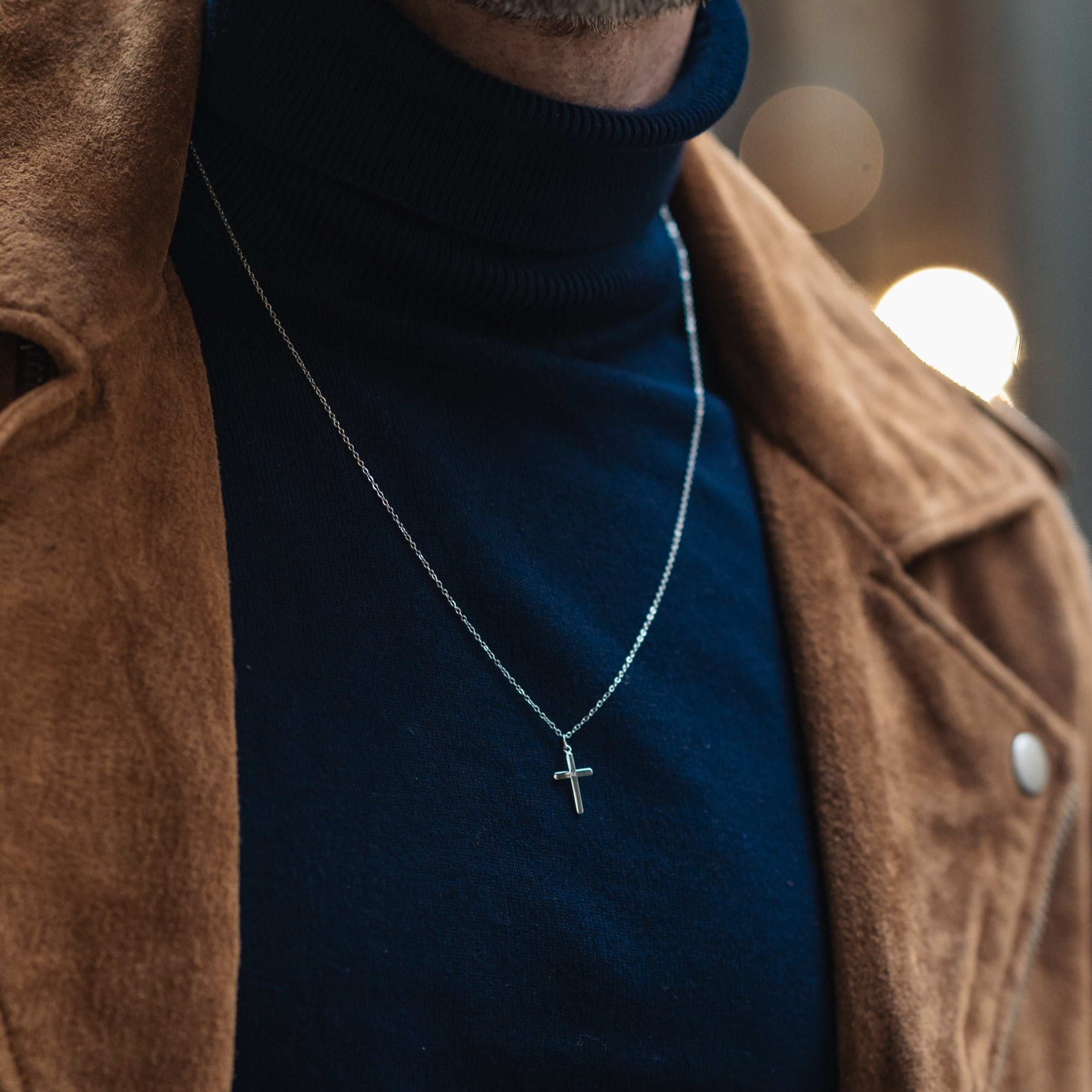 Small Cross Necklace - Silver Tone