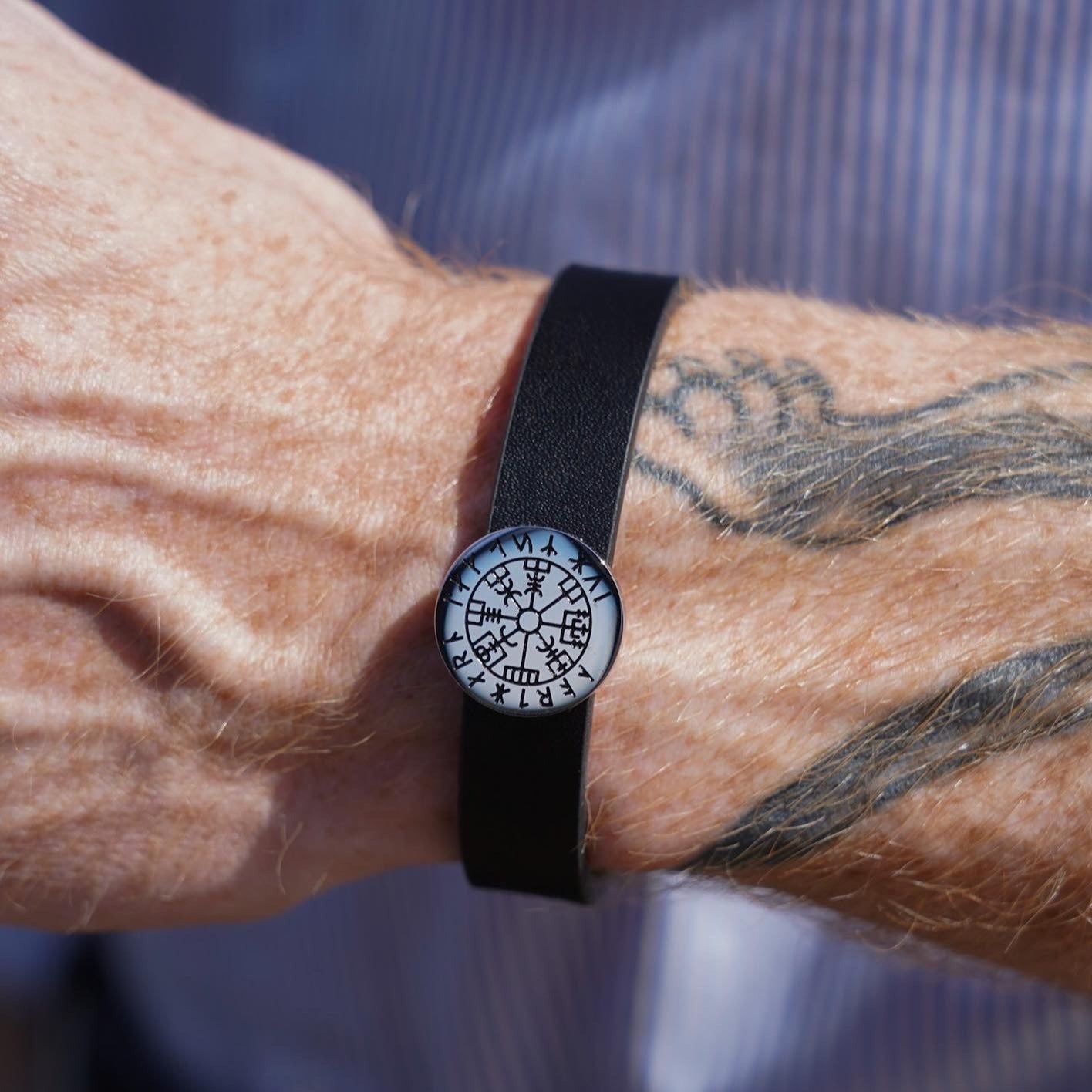NL Vegvisir leather bracelet - Silver-toned