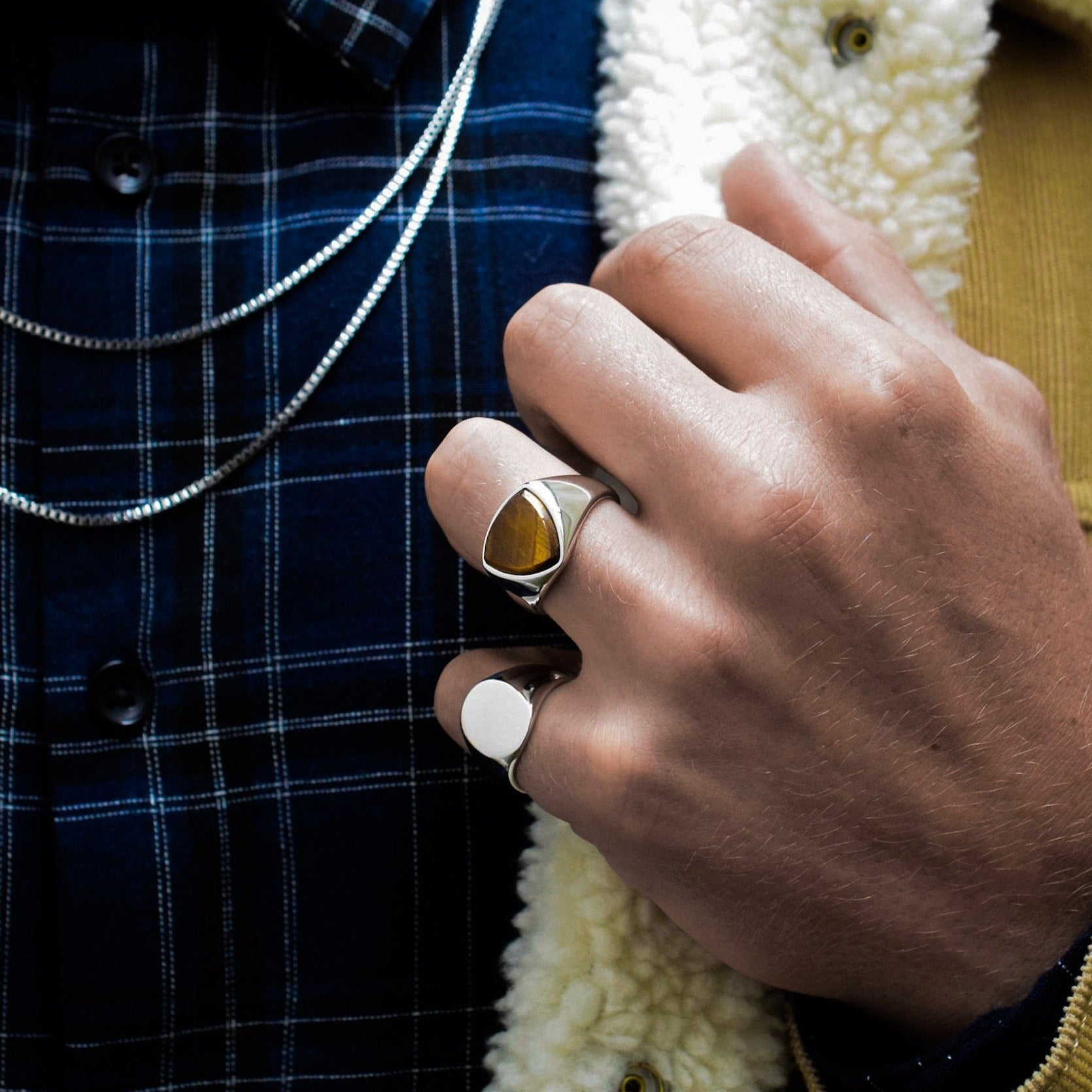 Tigereye Polygon Signature - Silver-toned ring