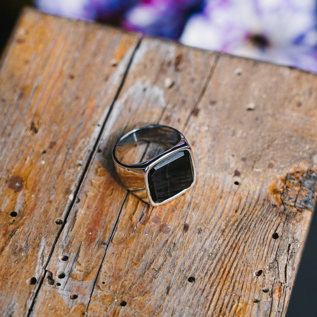 Black Onyx Oversize Signature - Silver-toned ring