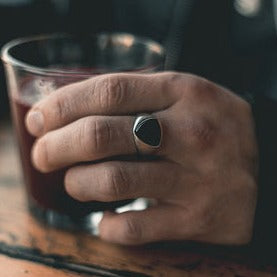 Black Onyx Polygon Signature - Silver-toned ring