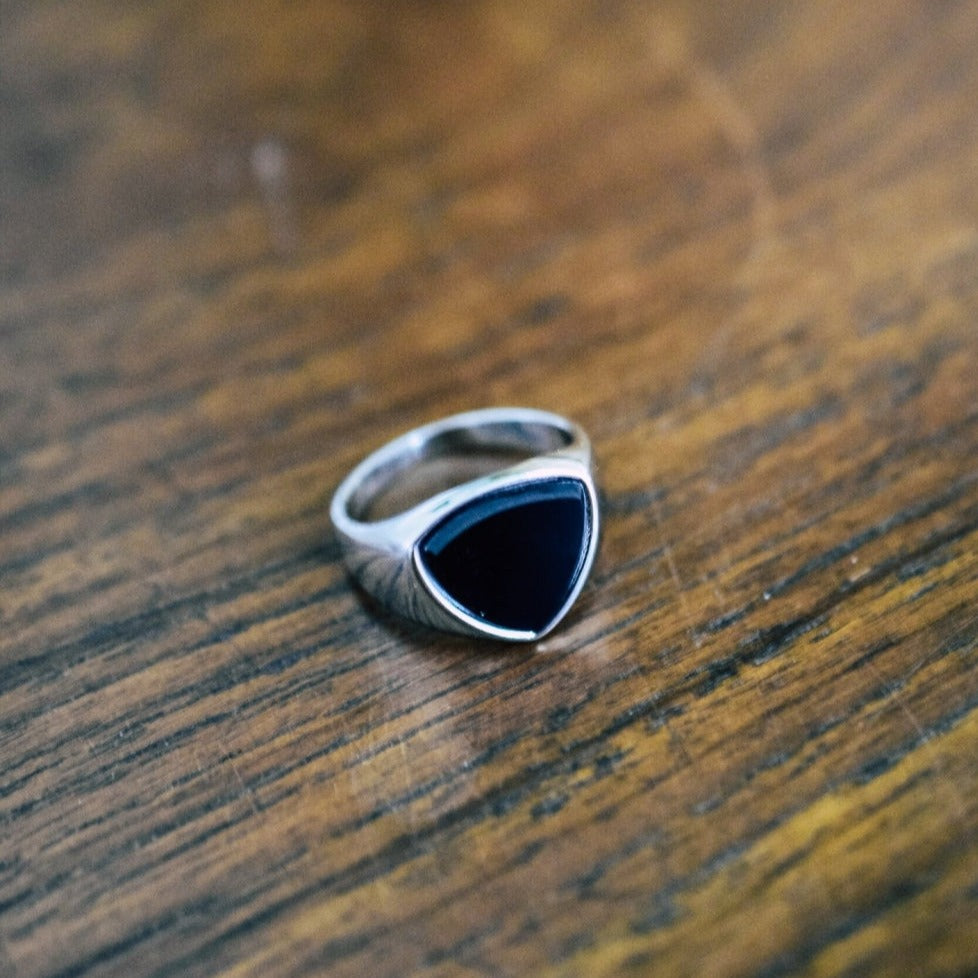 Black Onyx Polygon Signature - Silver-toned ring