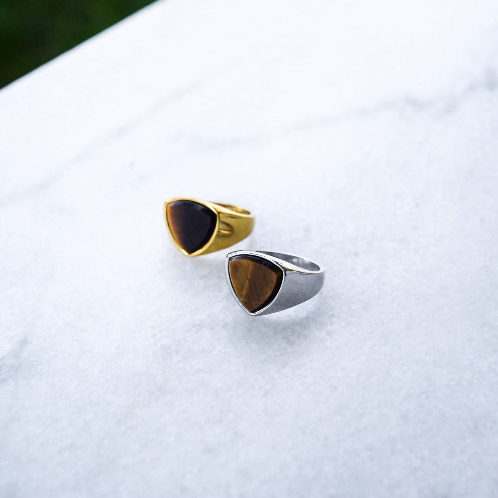 Tigereye Polygon Signature - Gold tone ring
