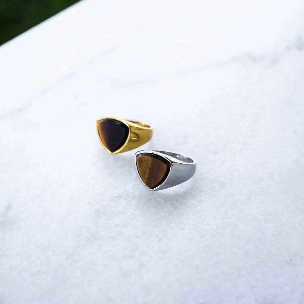 Tigereye Polygon Signature - Silver-toned ring