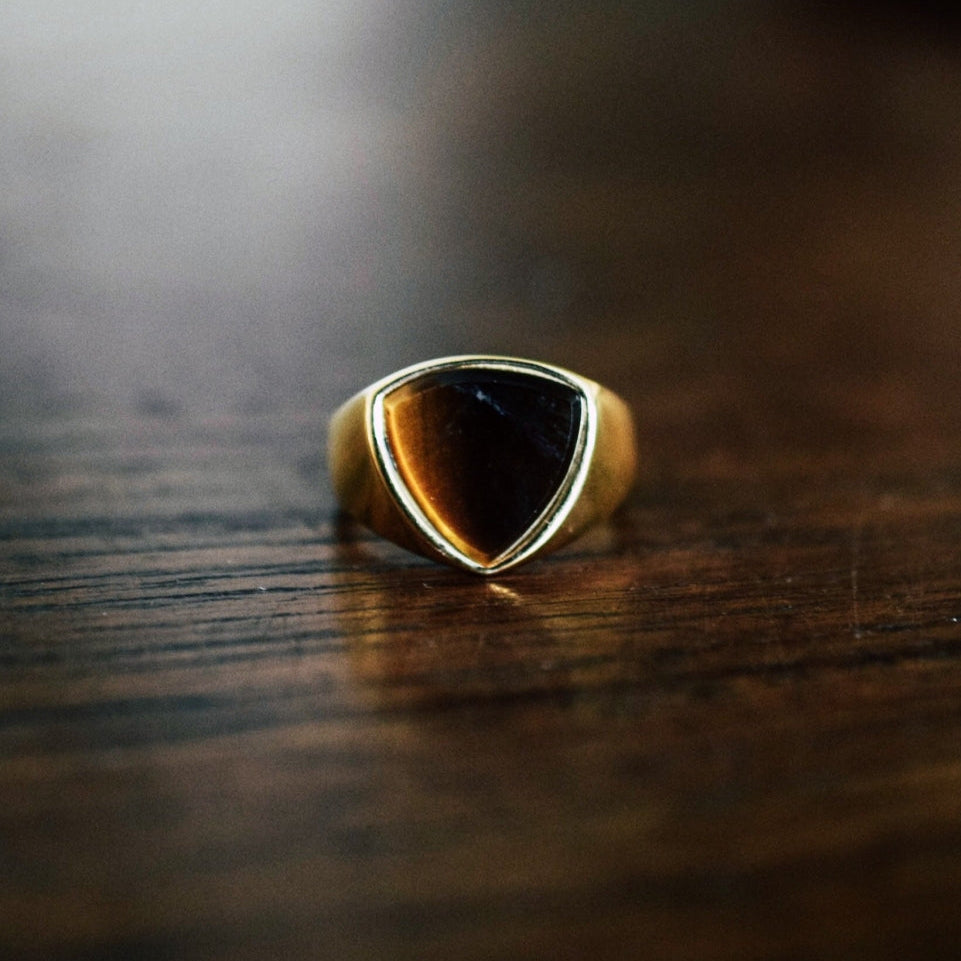 Tigereye Polygon Signature - Gold tone ring