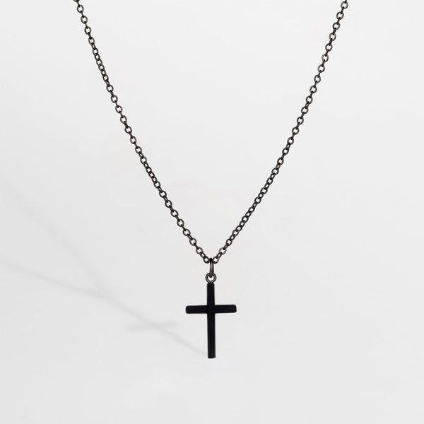 SMALL CROSS NECKLACE (BLACK)
