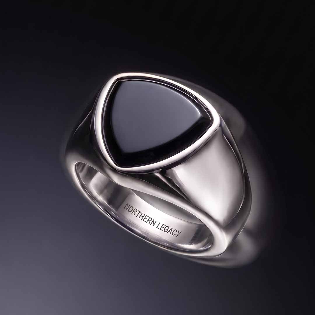 BLACK ONYX POLYGON SIGNATURE RING (SILVER)