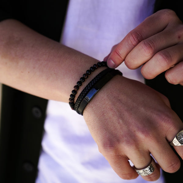 SLATE LEATHER & BEAD BRACELET