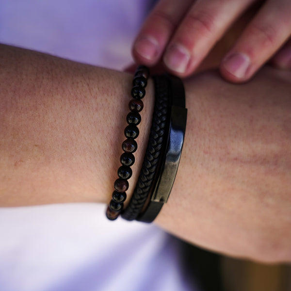 SLATE LEATHER & BEAD BRACELET