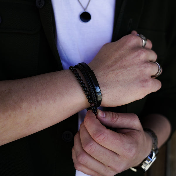 SLATE LEATHER & BEAD BRACELET