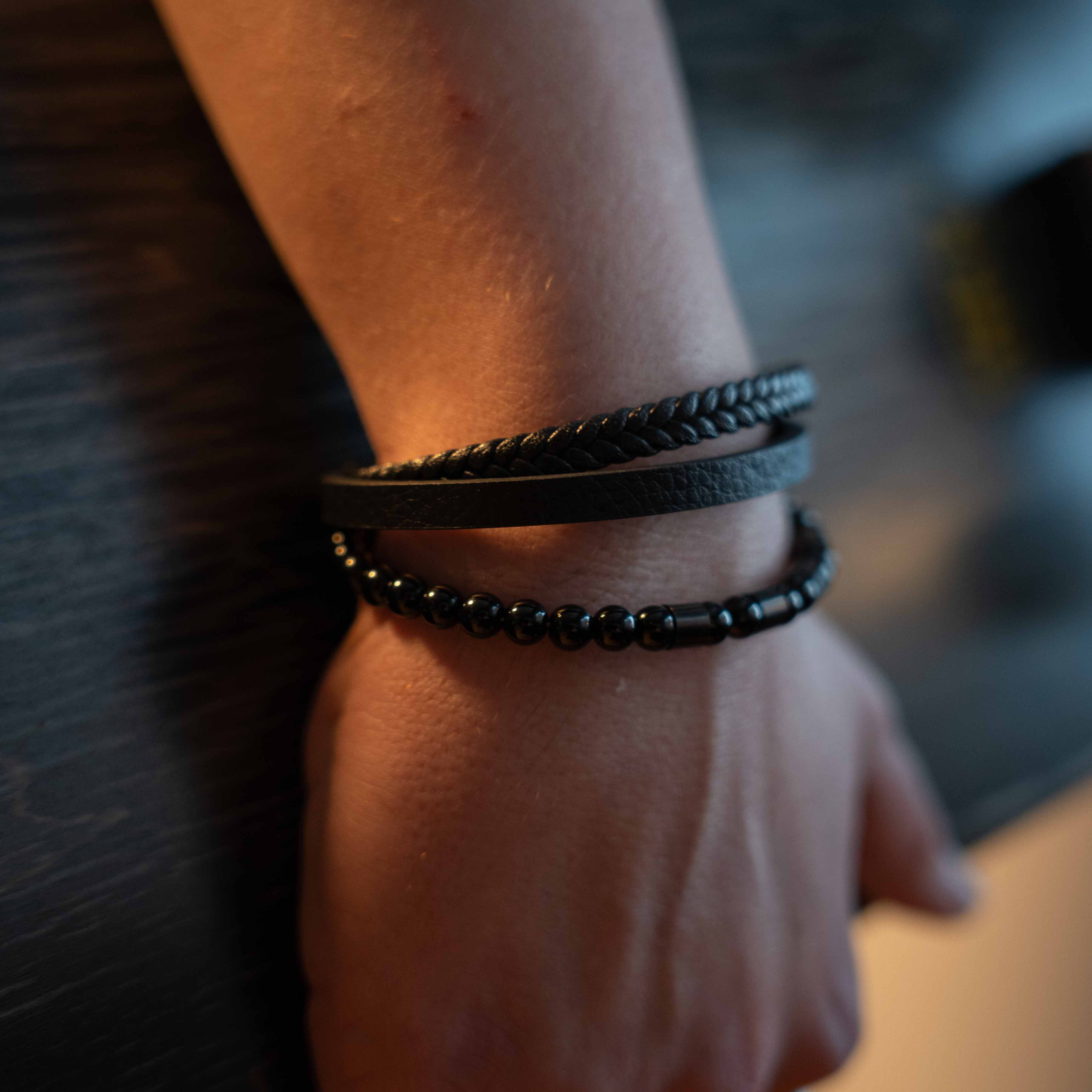 Iron Leather and Beads Bracelet