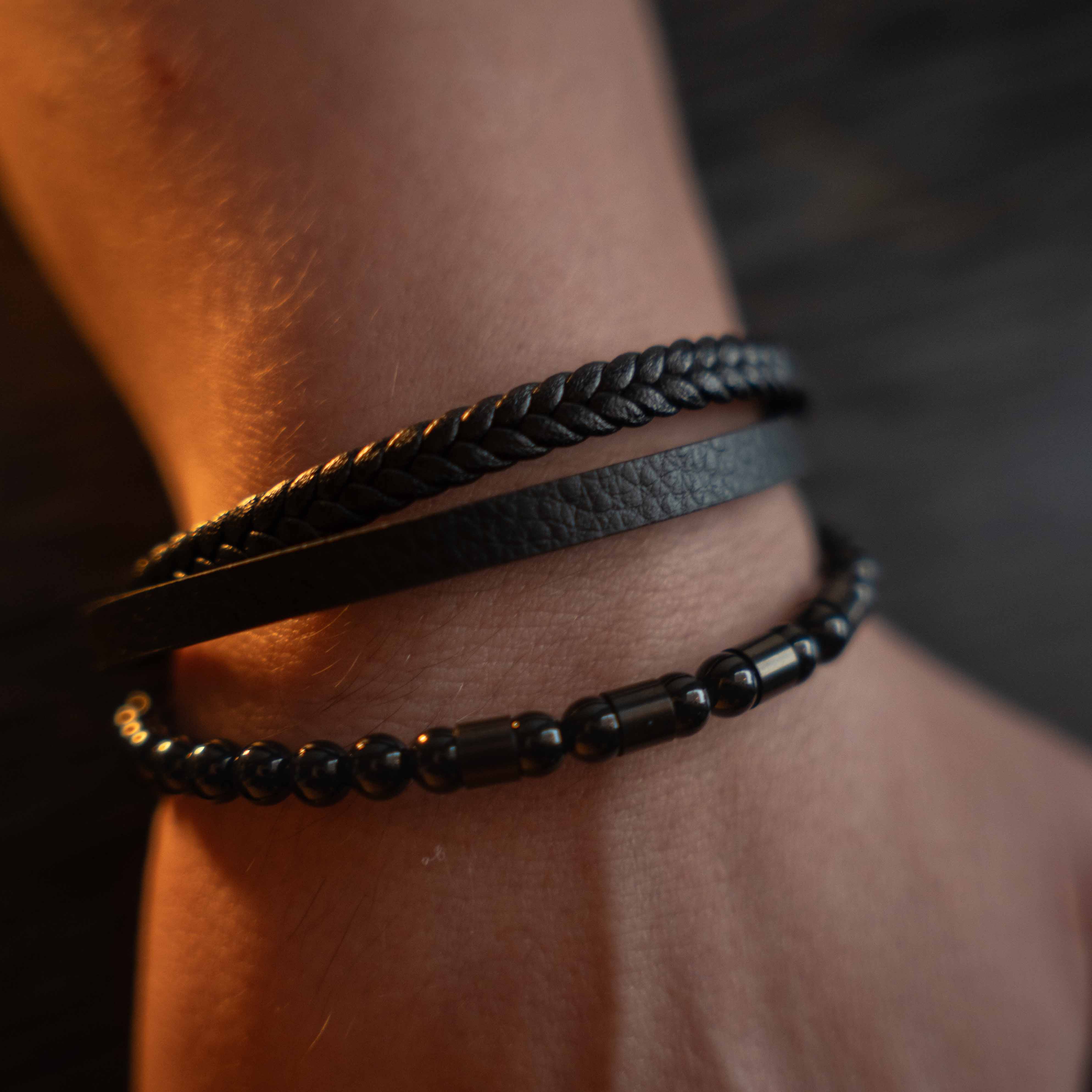 Iron Leather and Beads Bracelet