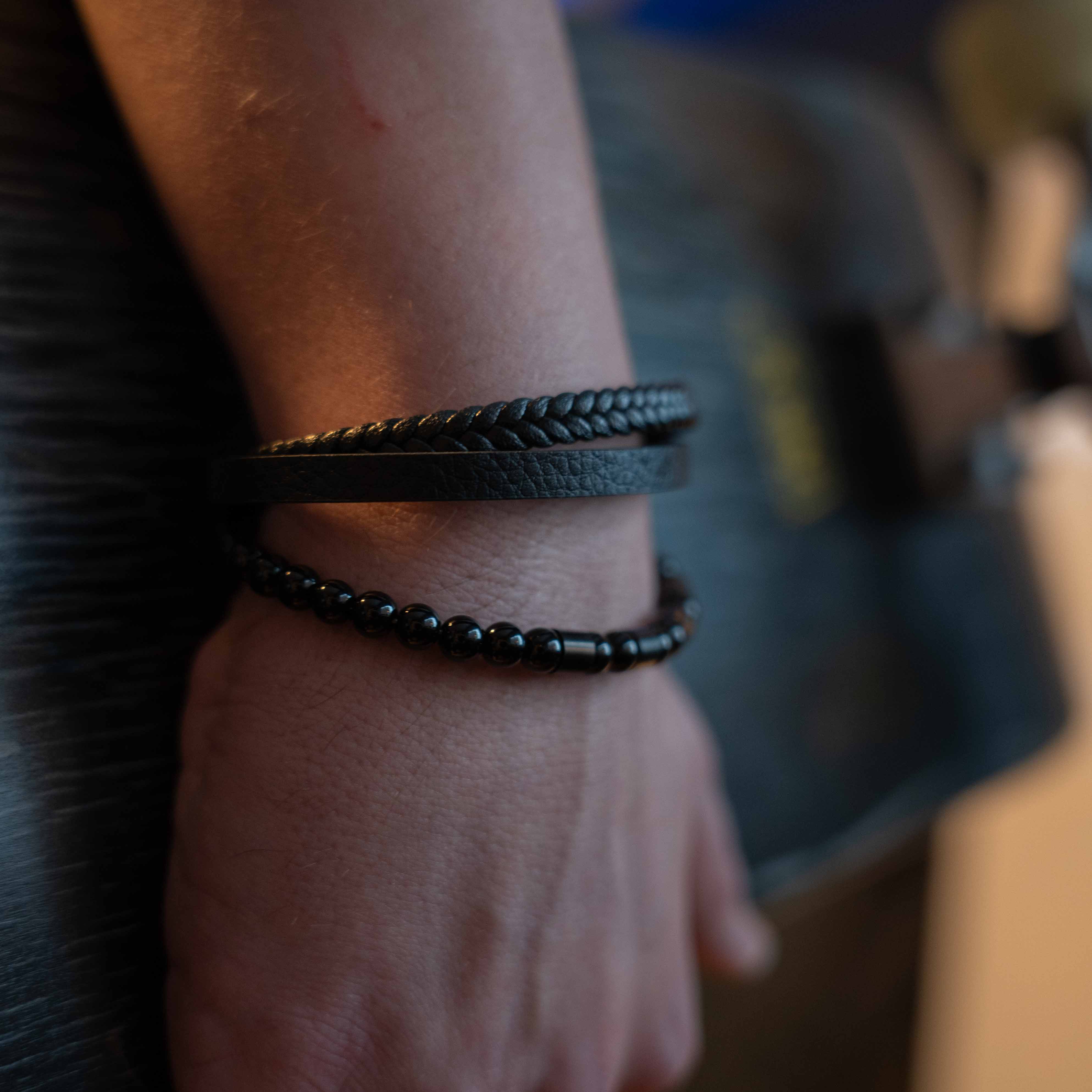 Iron Leather and Beads Bracelet