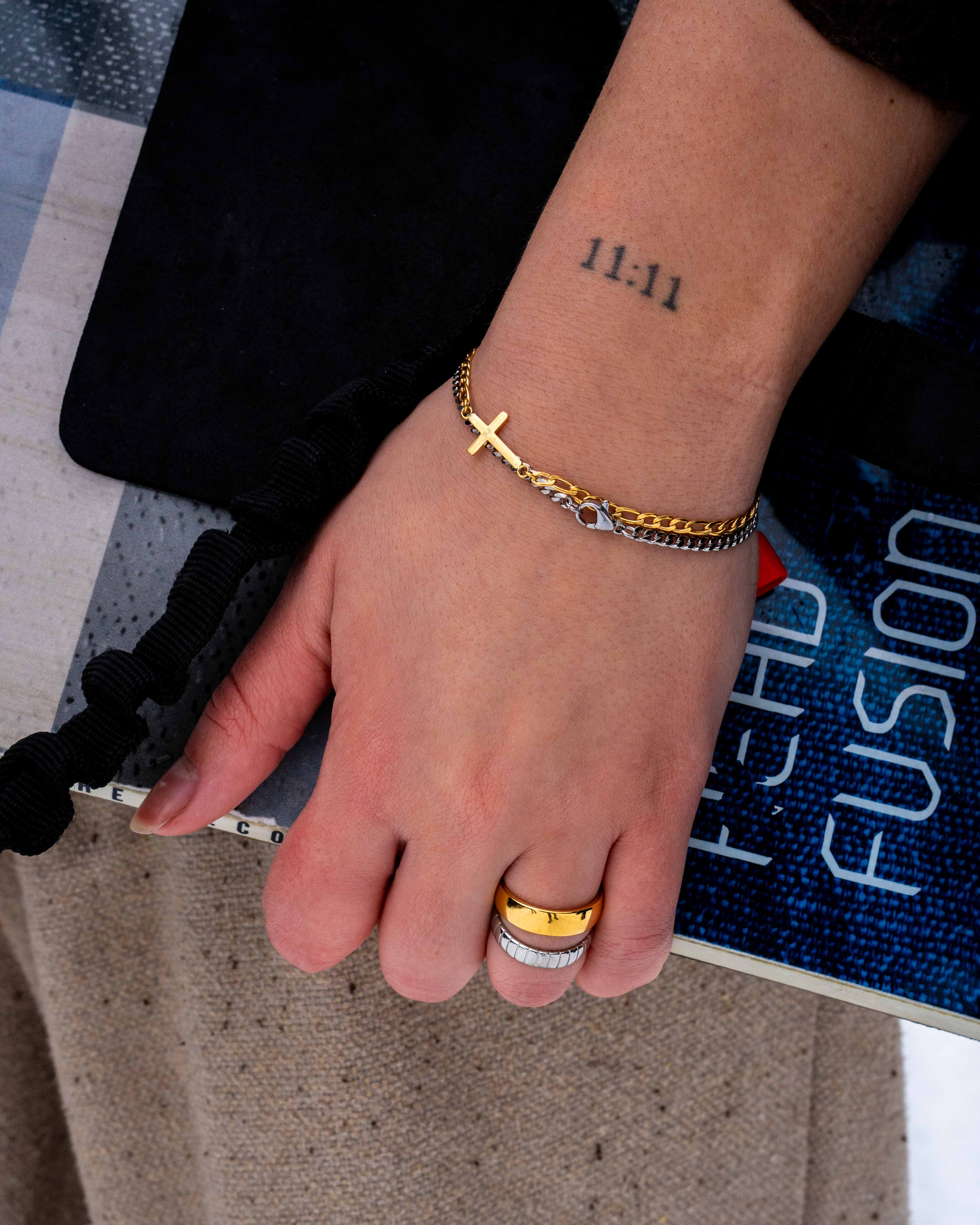 Antique Cross Bracelet - Gold Tone