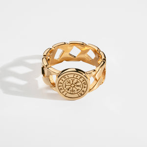 VEGVISIR CHAIN SIGNATURE RING (GOLD)