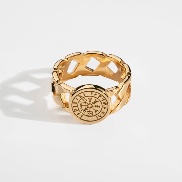 VEGVISIR CHAIN SIGNATURE RING (GOLD)