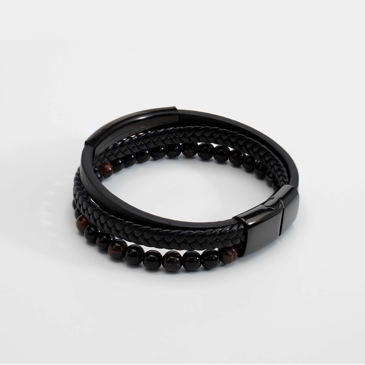 Slate Leather and Bead Bracelet for Men