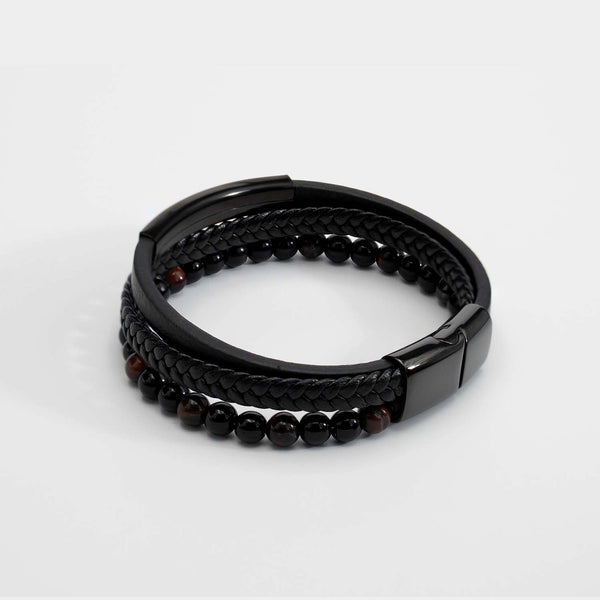 SLATE LEATHER & BEAD BRACELET