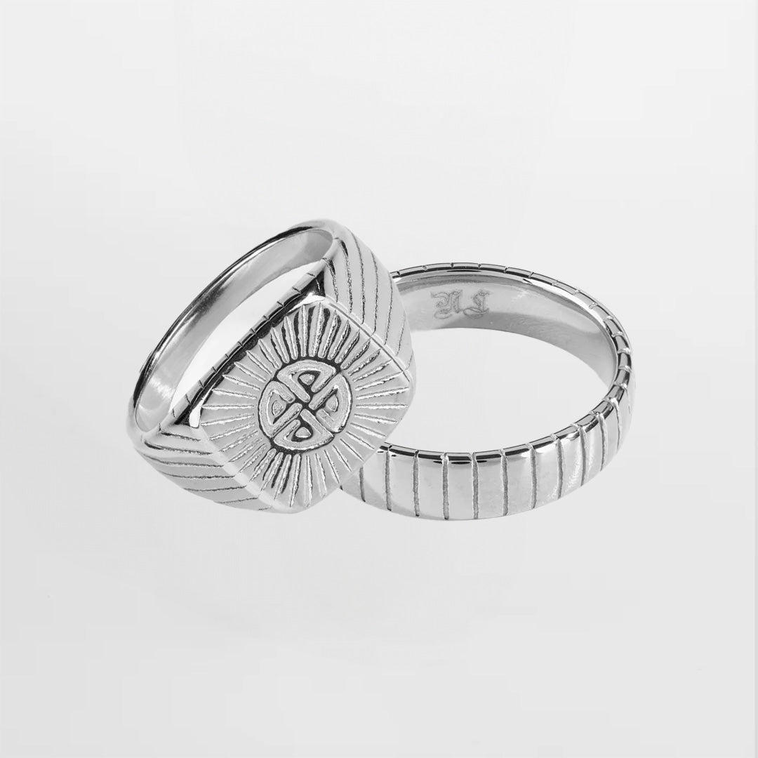 Knot + Cut Ring Bundle - Silver-toned