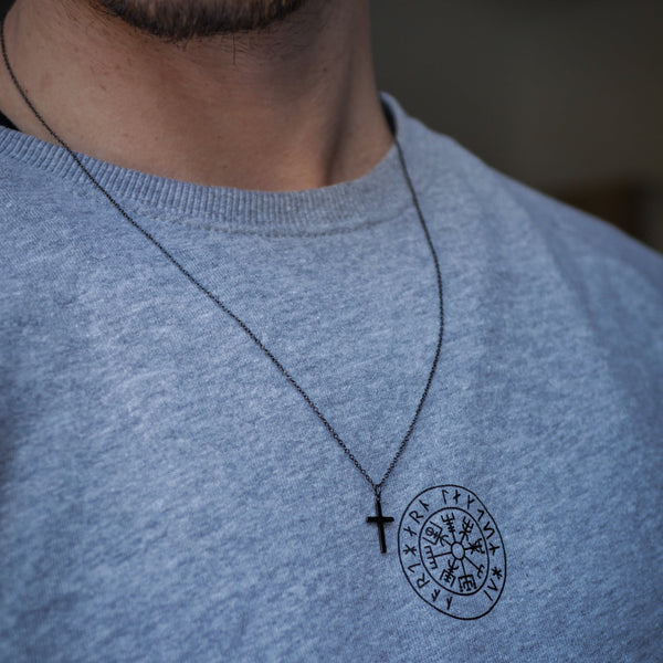SMALL CROSS NECKLACE (BLACK)