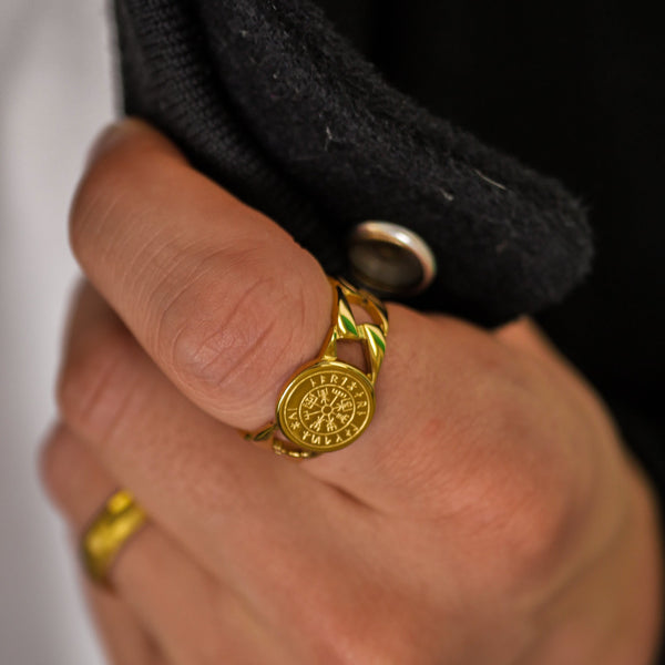 VEGVISIR CHAIN SIGNATURE RING (GOLD)