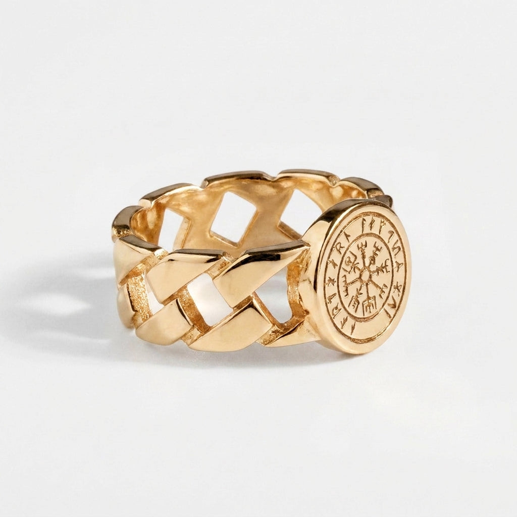 VEGVISIR CHAIN SIGNATURE RING (GOLD)