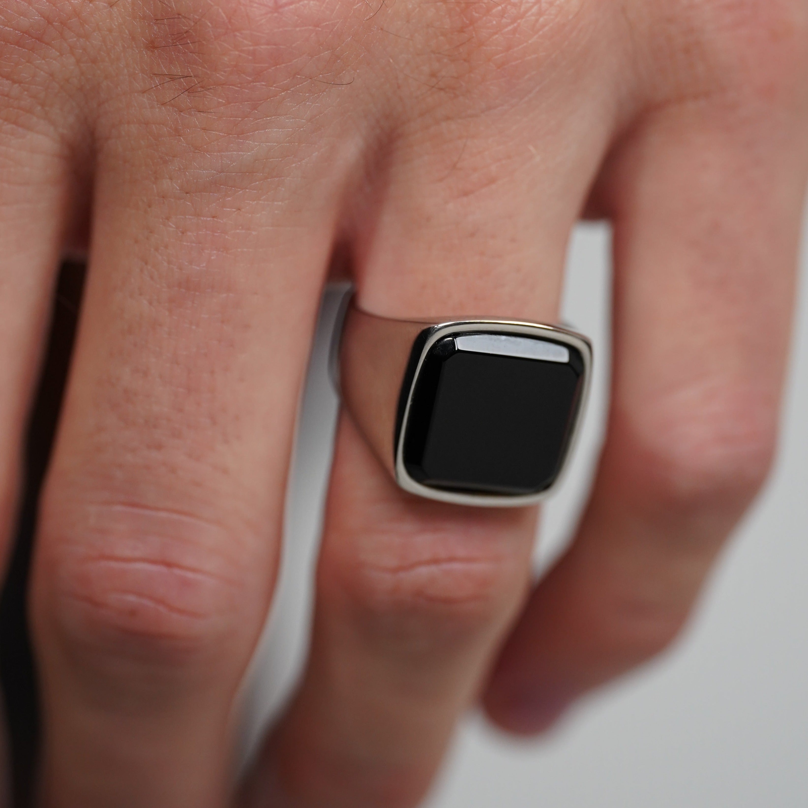 Black Onyx Oversize Signature - Silver-toned ring