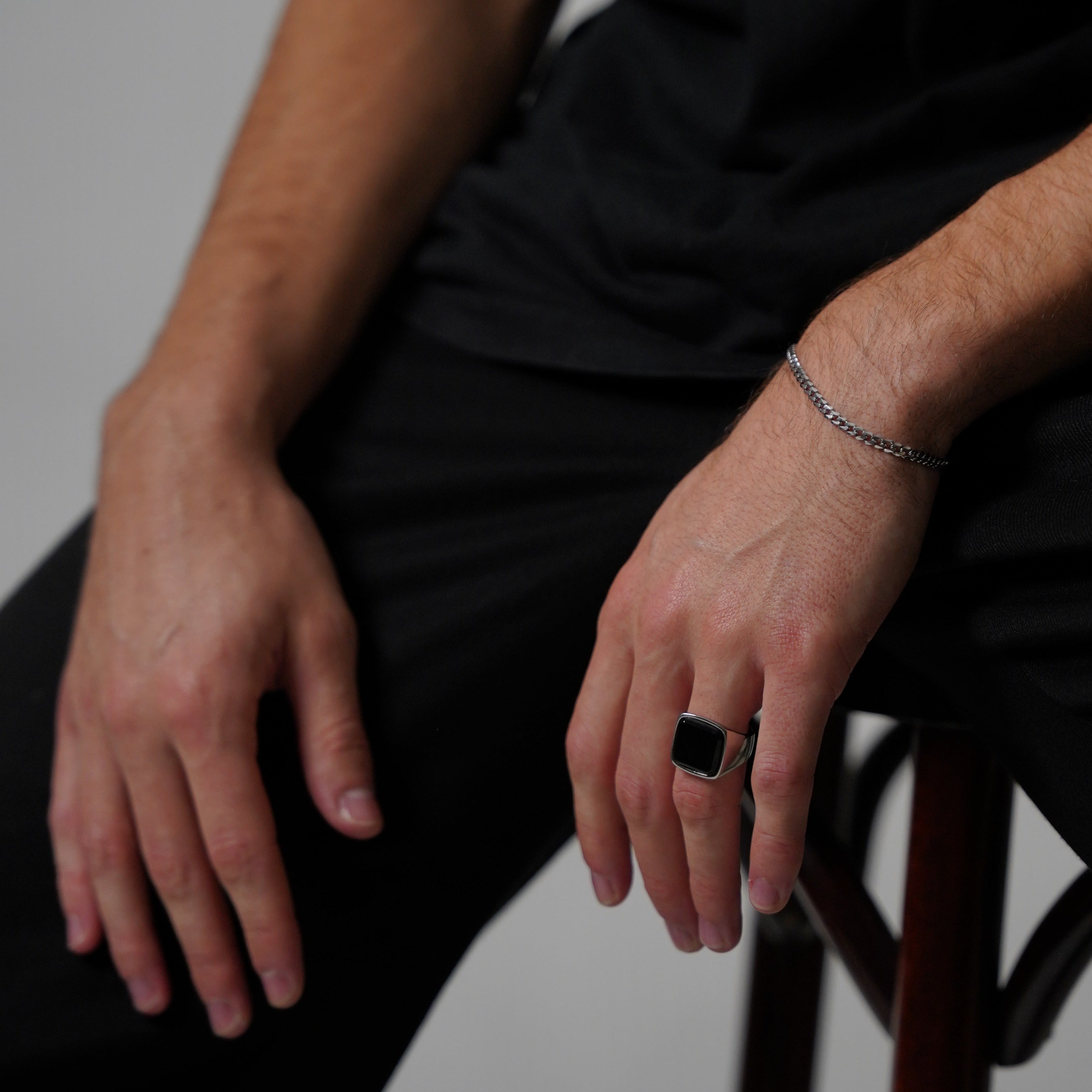 Black Onyx Oversize Signature - Silver-toned ring