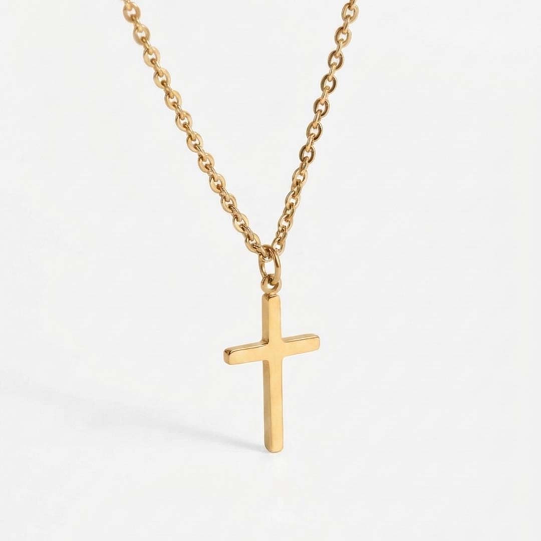 Small Cross Necklace - Gold-toned