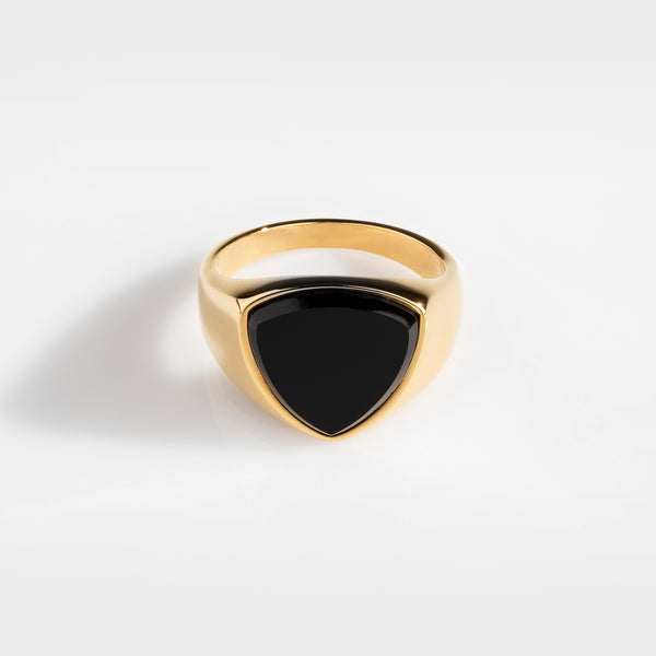 BLACK ONYX POLYGON SIGNATURE RING (GOLD)