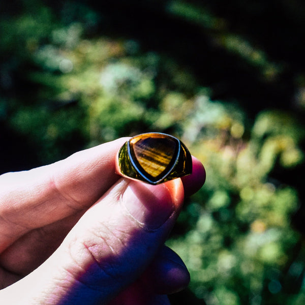 TIGEREYE POLYGON SIGNATURE RING (GOLD)