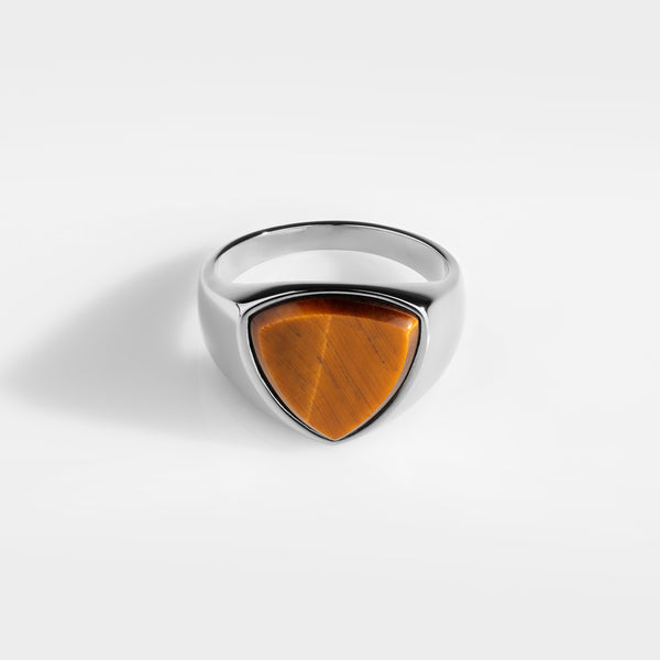 TIGEREYE POLYGON SIGNATURE RING (SILVER)