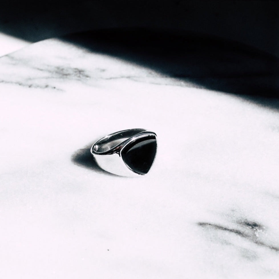 Black Onyx Polygon Signature - Silver-toned ring
