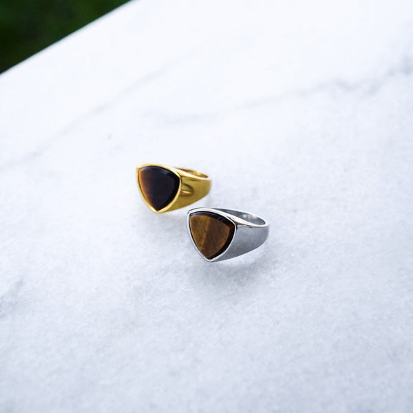 TIGEREYE POLYGON SIGNATURE RING (GOLD)