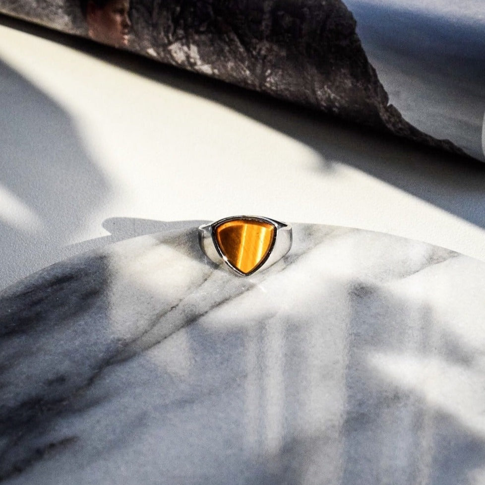 Tigereye Polygon Signature - Silver-toned ring