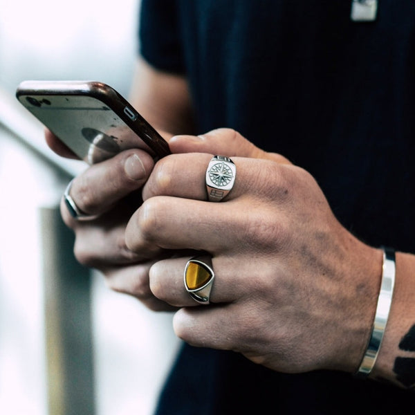 TIGEREYE POLYGON SIGNATURE RING (SILVER)
